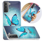 Samsung Galaxy S21 5G Funda Mariposa Azul Fluorescente