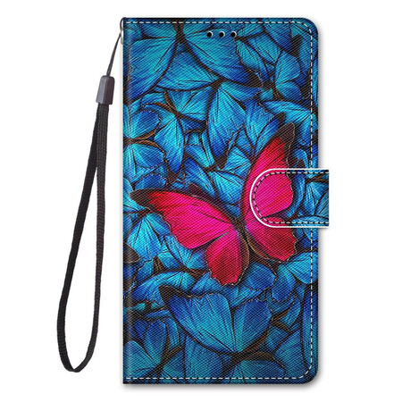 Funda Samsung Galaxy S21 5G Mariposa roja sobre fondo azul
