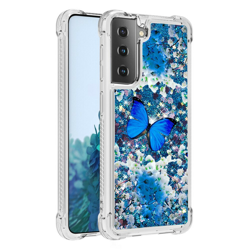 Funda Samsung Galaxy S21 5G Glitter Blue Butterflies
