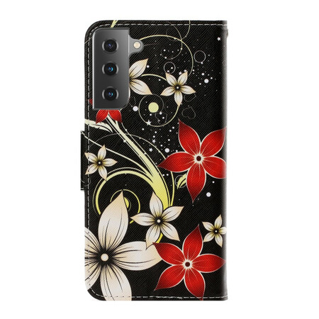 Funda con colgante para Samsung Galaxy S21 Plus 5G con flores de colores