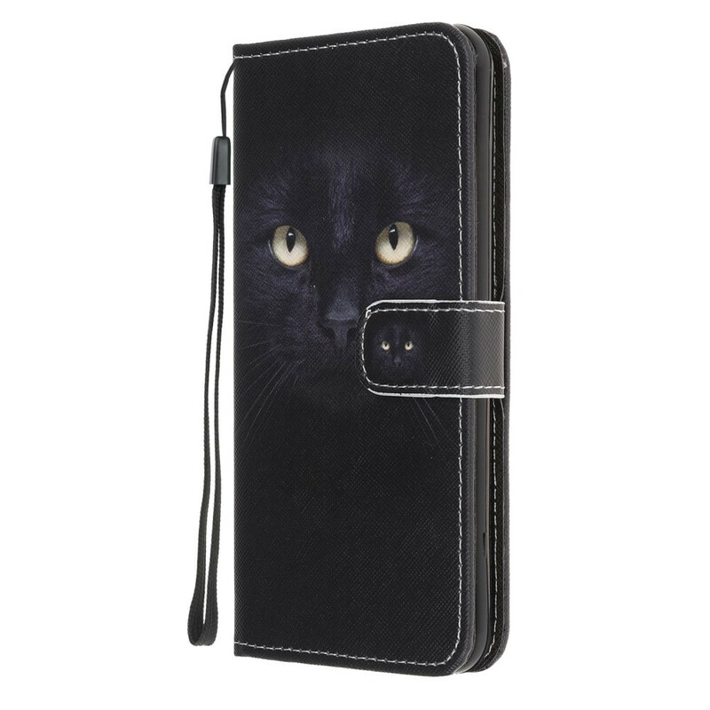 Samsung Galaxy A52 5G Funda negra de ojo de gato con colgante