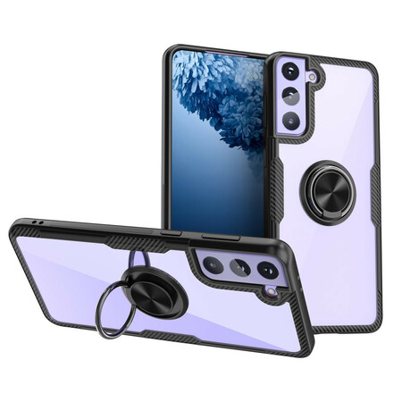 Samsung Galaxy S21 5G Funda de fibra de carbono Anillo de metal